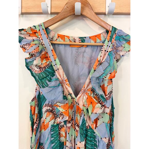 Beautiful! OLIPHANT Women's Large Maxi Dress V Neck Sleeveless Ruffles - Picture 4 of 11